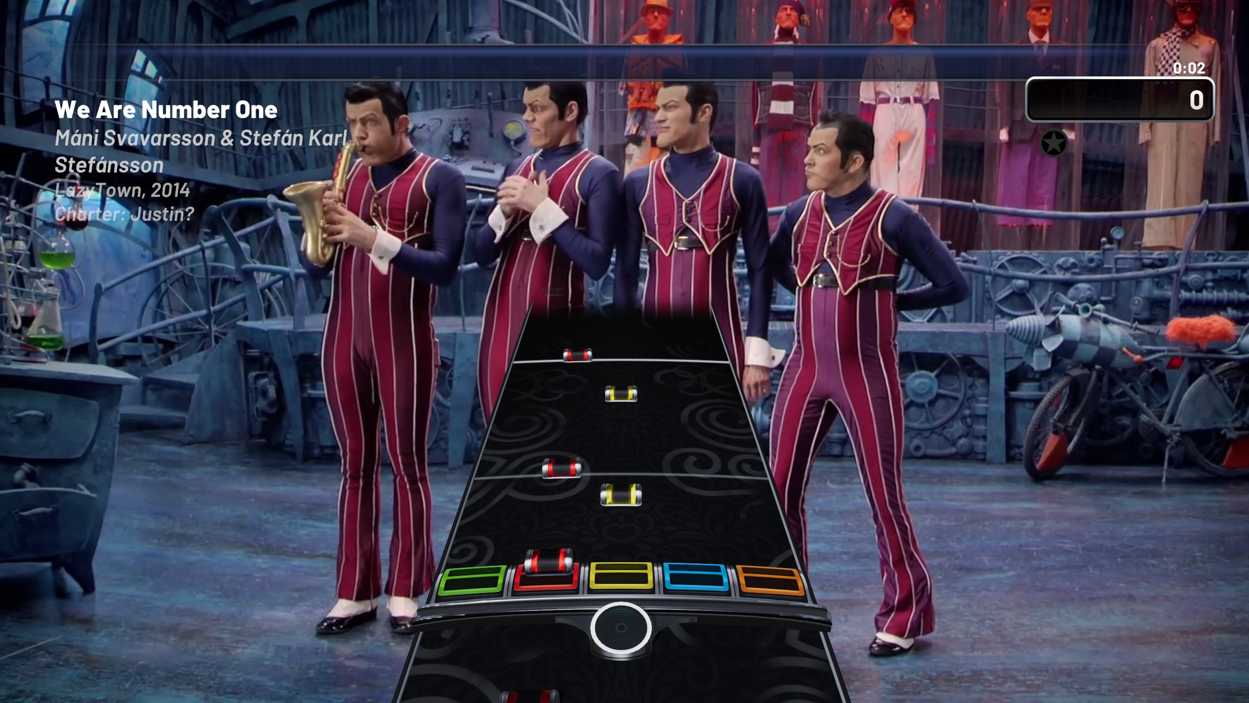 YARG screenshot showing Lazy Town's We are Number One being played