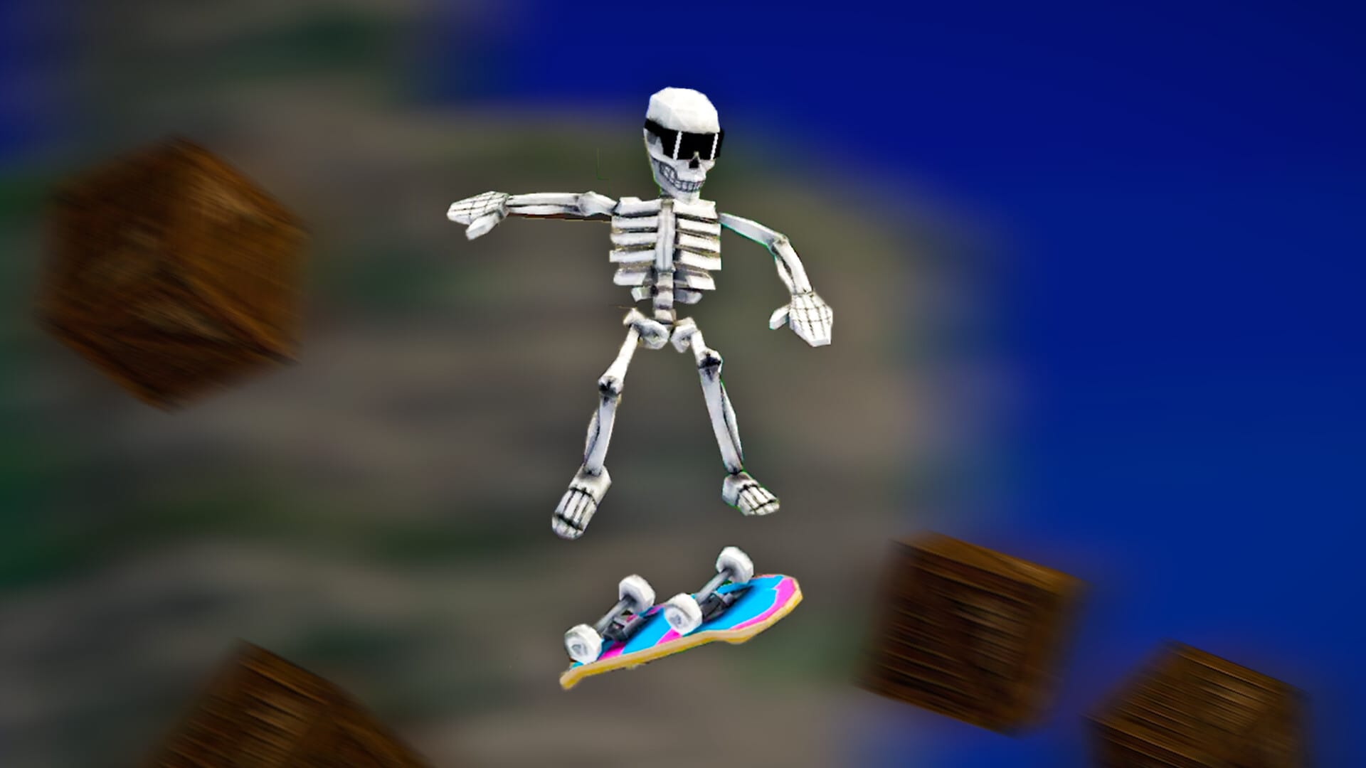 Skateboarding skeleton in megabonk