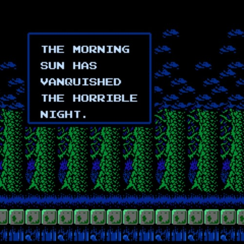 A screenshot of Castlevania 2: Simon's Quest with a dialogue box that reads "The morning sun has vanquished the horrible night."