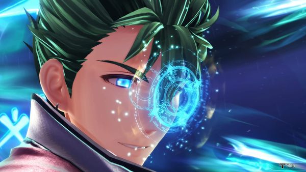 Green haired man with a symbol appearing in front of his face