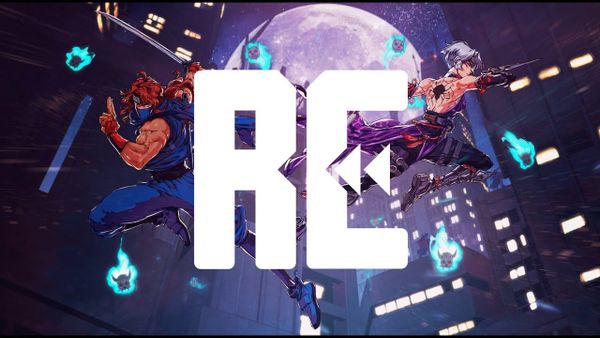 Rewinder logo with two characters from Ninja Gaiden: Ragebound behind