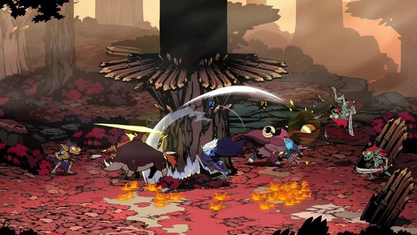 Shows a boar and a goblin getting beaten up. 