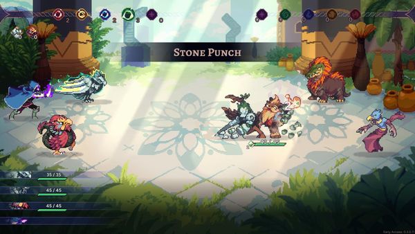 Shows six monster battling it out. 