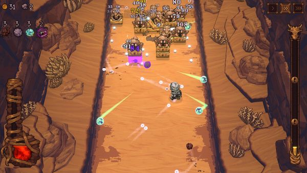 Shows a character firing balls at some scorpions. 