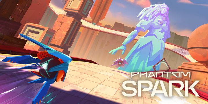 Phantom Spark key art shows a vehicle racing towards a statue