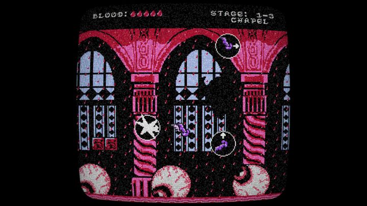 Giant eyeballs rolling across the screen as your character sits in a bubble above them