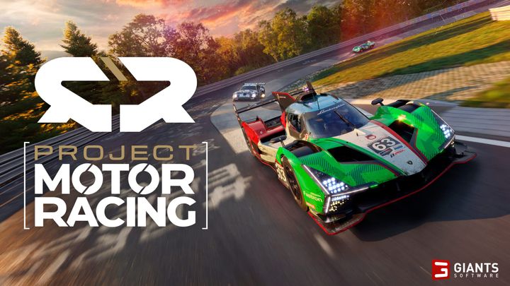 Project Motor Racing key art shows a green, red and white car on a circuit