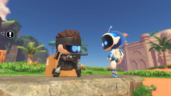 Astro Bot Screenshot showing Astro and a bot dressed like Solid Snake