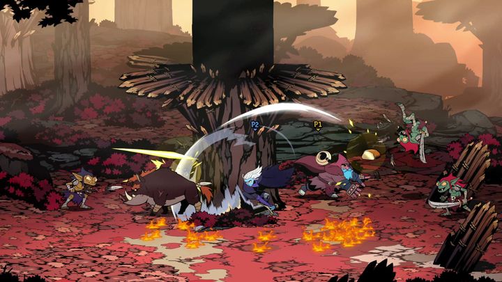 Shows a boar and a goblin getting beaten up. 