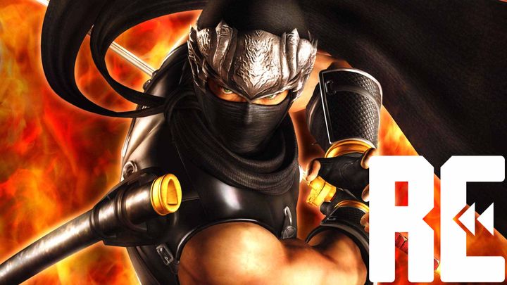 Man in full ninja gear with flames visible behind him, while the Rewinder logo is in bottom right corner