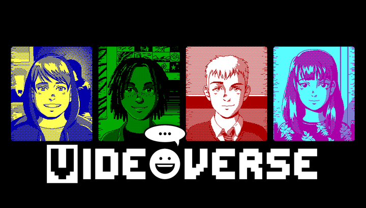 Four characters appearing on screen, shown like they're appearing through an older webcam 