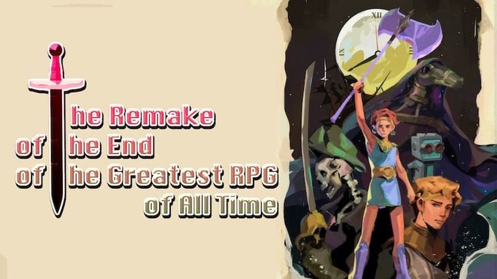 The Remake of the End of the Greatest RPG of All Time key art shows several characters next to the game name