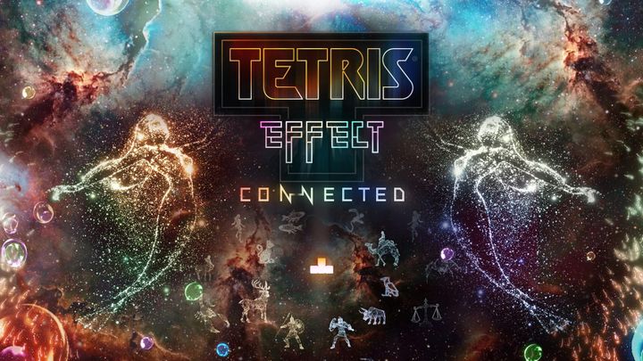 Tetris Effect key art shows characters made out of stars across the constellations