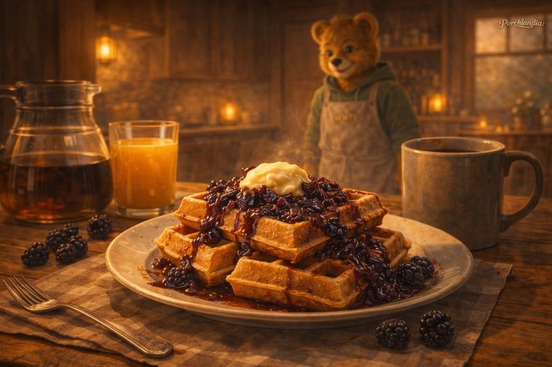 Senty's Morning Waffles with Boysenberry Compote