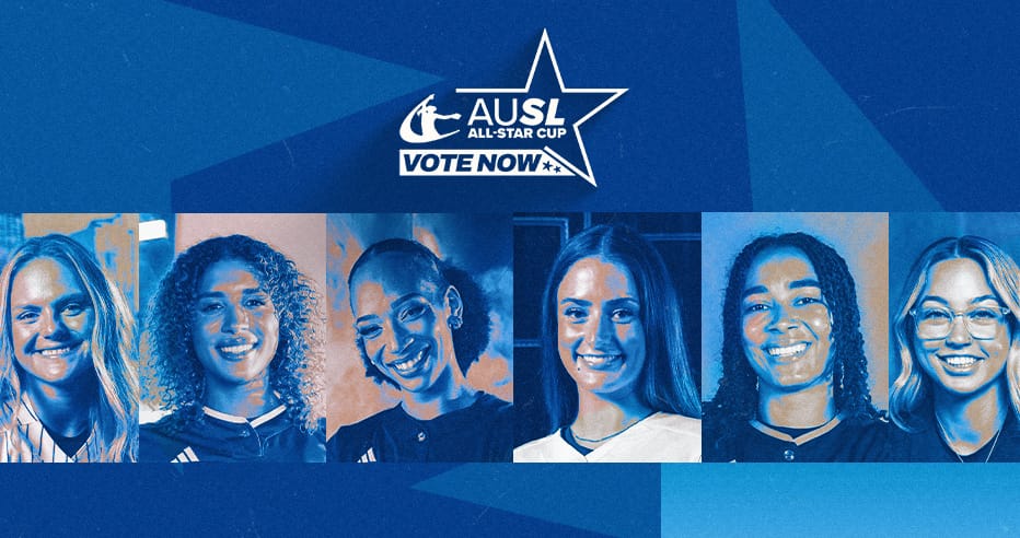 AUSL All-Star Cup fan-vote graphic featuring Bri Ellis, Maya Brady, Sam Landry and others