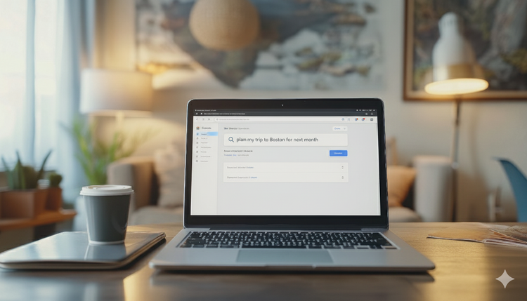 A laptop showing Generative AI help plan a trip for someone. 