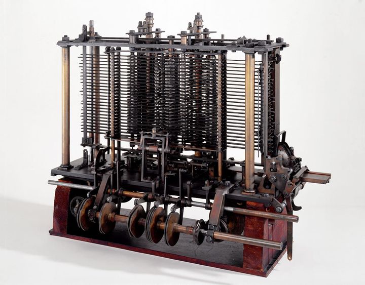 An image of a physical computer called the Babbage Analytical Engine