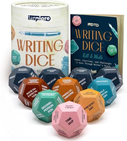 Image of a writing dice and companion book