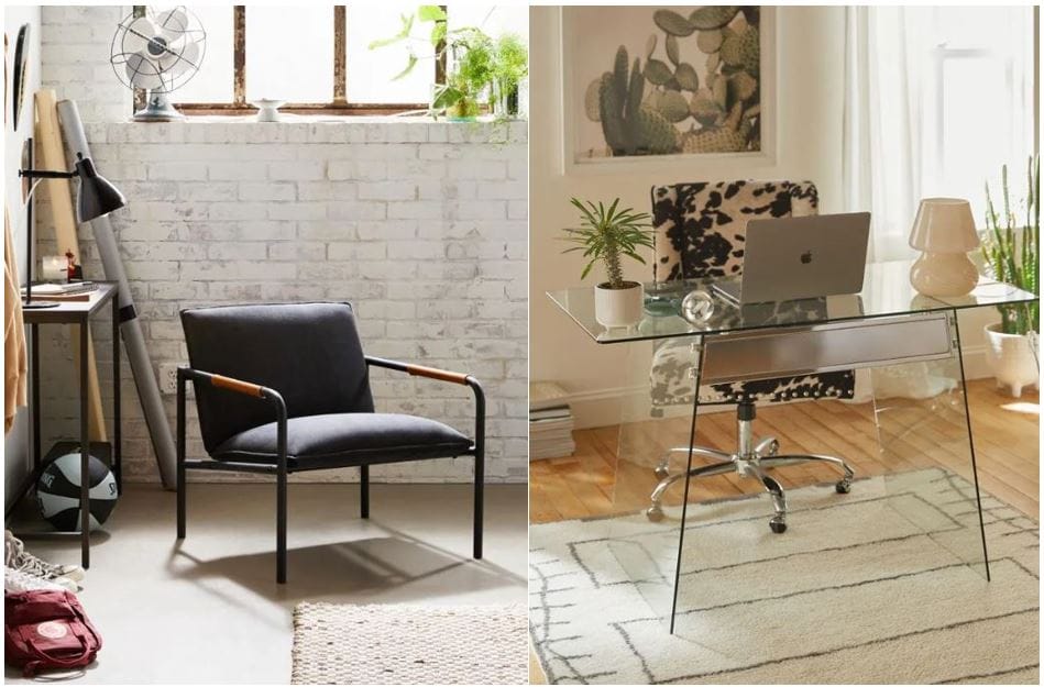 Spoken & Urban Outfitters UO: Charcoal Gray Faux Leather Boulevard Lounge Chair with Metal Frame & Charcoal Gray Faux Leather Boulevard Lounge Chair with Metal Frame