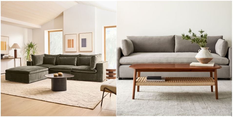 West Elm Furniture: Harmony Modular 4-Piece Ottoman Sectional (120") & Chadwick Mid-Century Rectangle Coffee Table (48")