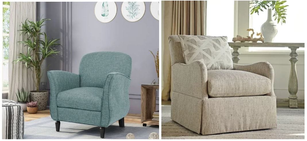 armchair with teal and navy tweed upholstery; reading chair; coastal swivel armchair in beige polyester with plush down cushions