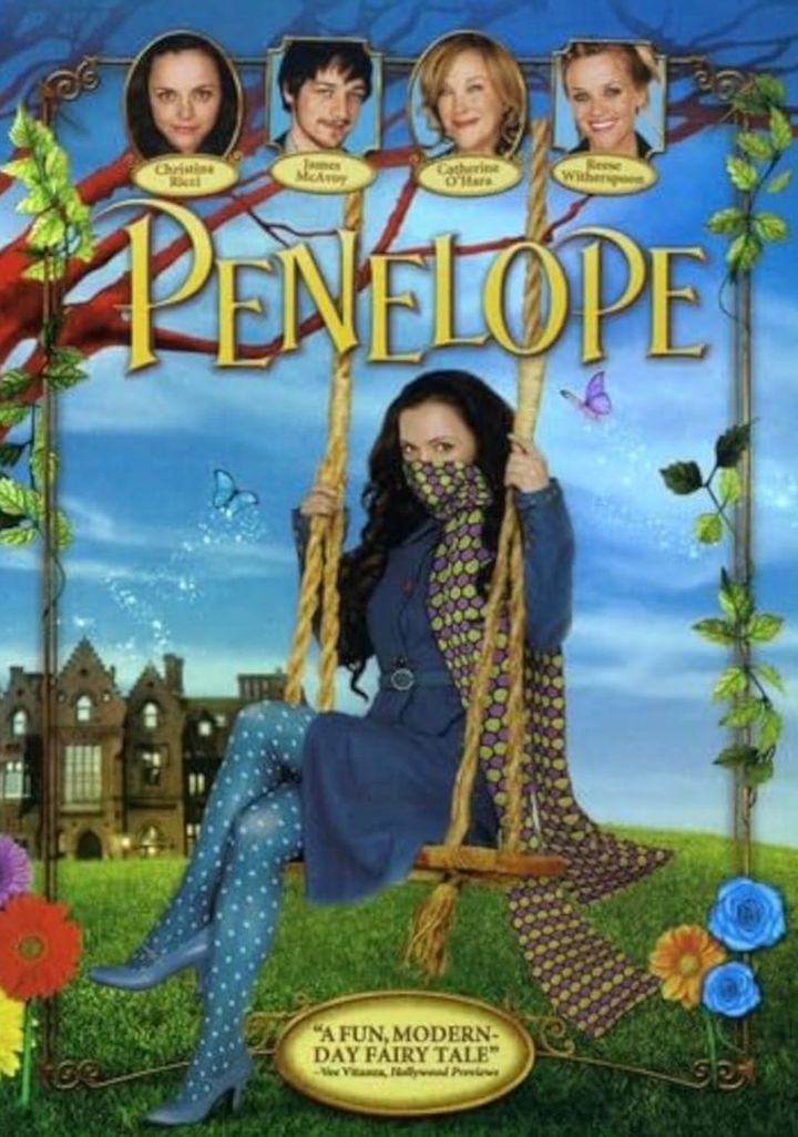 Penelope (2007) Mark Palansky DVD Cover features Christina Ricci on a tree swing in front of a mansion in a magical landscape