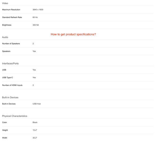 How to get product specifications?