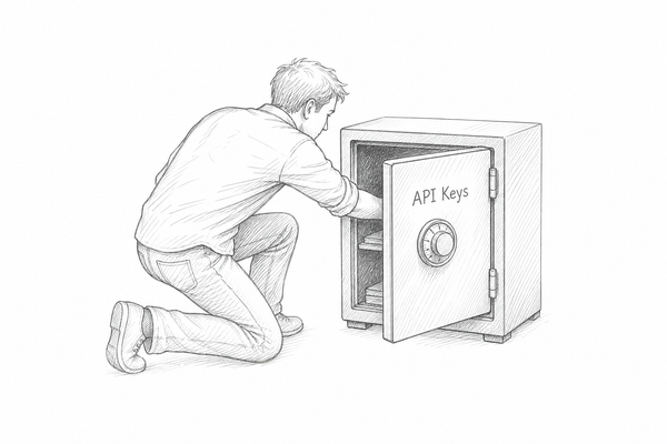 A person reaching inside a safe that says API Keys.