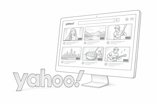 The Yahoo logo next to a computer screen.