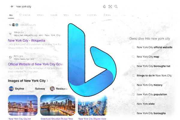 The Bing logo on top of search results for New York City.