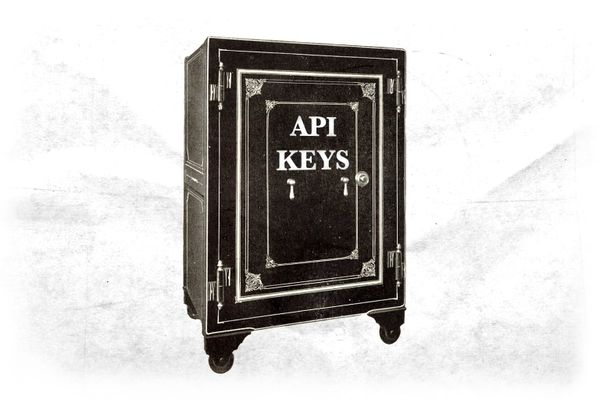 A locked safe with the label "API KEYS" on the outside.