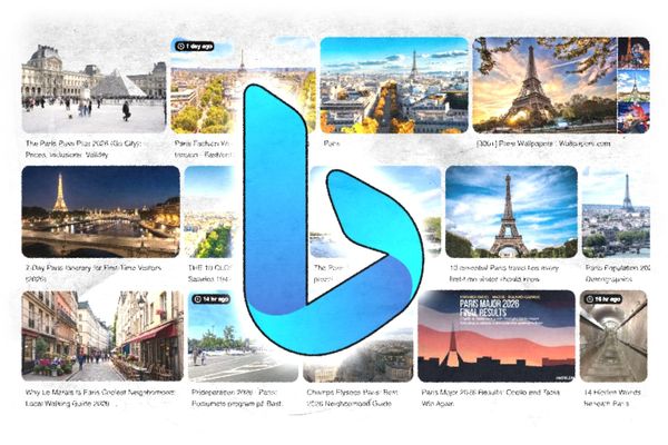 The Bing logo on top of image search results.