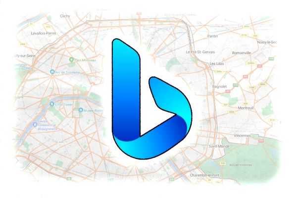 The Bing logo on top of a map of Paris.