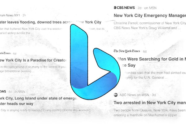 The Bing logo on top of news results.
