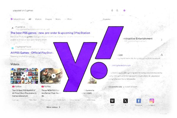 The Yahoo logo on top of search results.