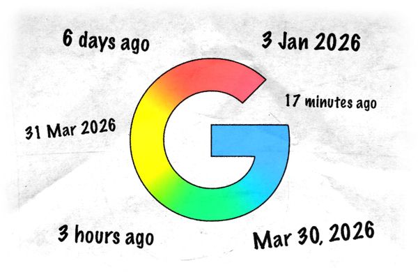 The Google logo surrounded by various date formats