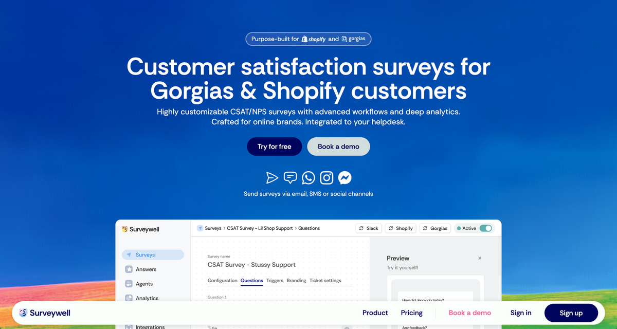 Hello Surveywell: CSAT for Gorgias & Shopify brands