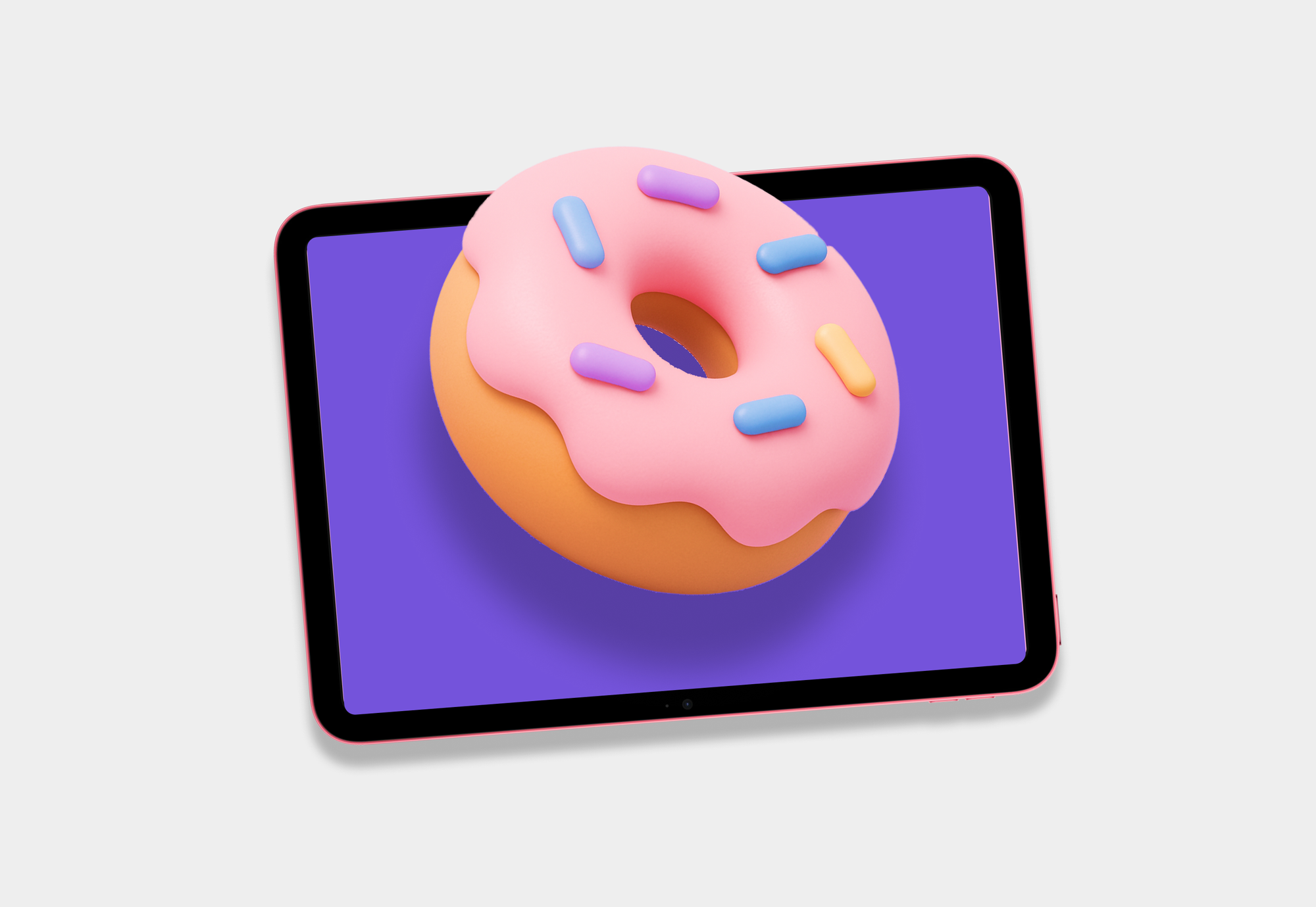 Donut popping out of tablet screen to visualize the better screen time Donut Principle