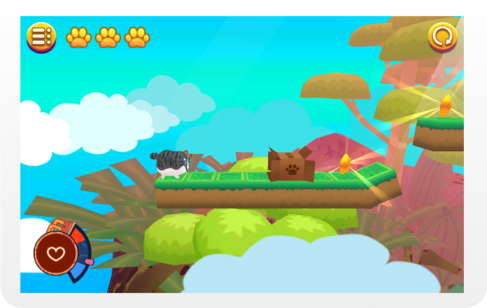 Screenshot from the game Mightier, showing a colorful platform world designed to help kids practice emotional regulation and self-soothing through bio-responsive gameplay.