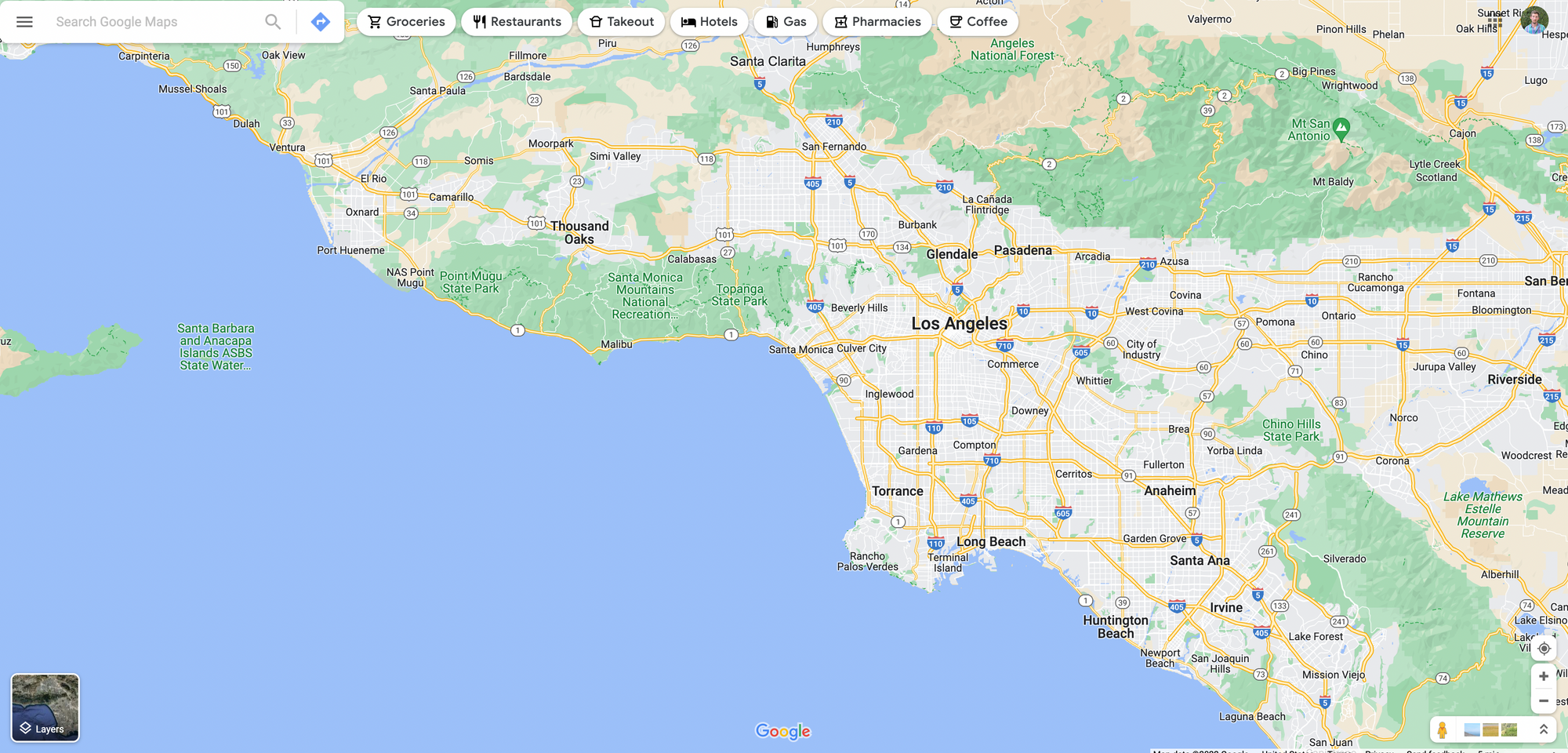 A screenshot of Google Maps for the city of Los Angeles.