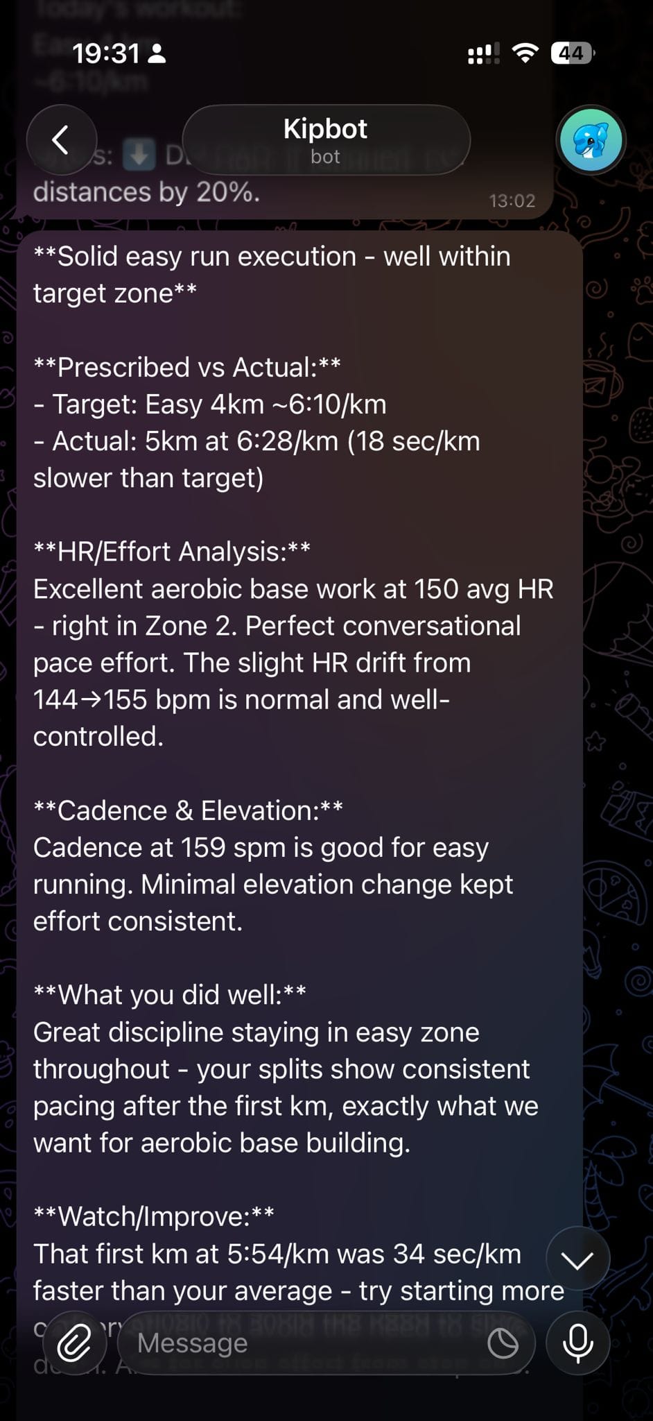 Automatic feedback after an easy 5km run