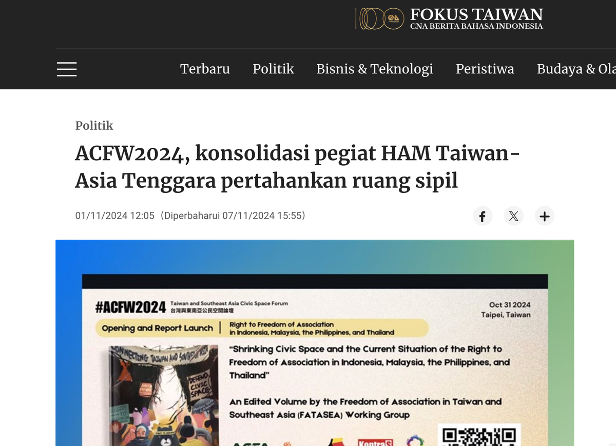 ACFW2024, konsolidasi pegiat HAM Taiwan-Asia Tenggara pertahankan ruang sipil (Bahasa Indonesia)
