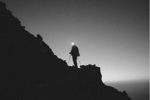 Hiker Wearing Headlamp To Free Up Hands