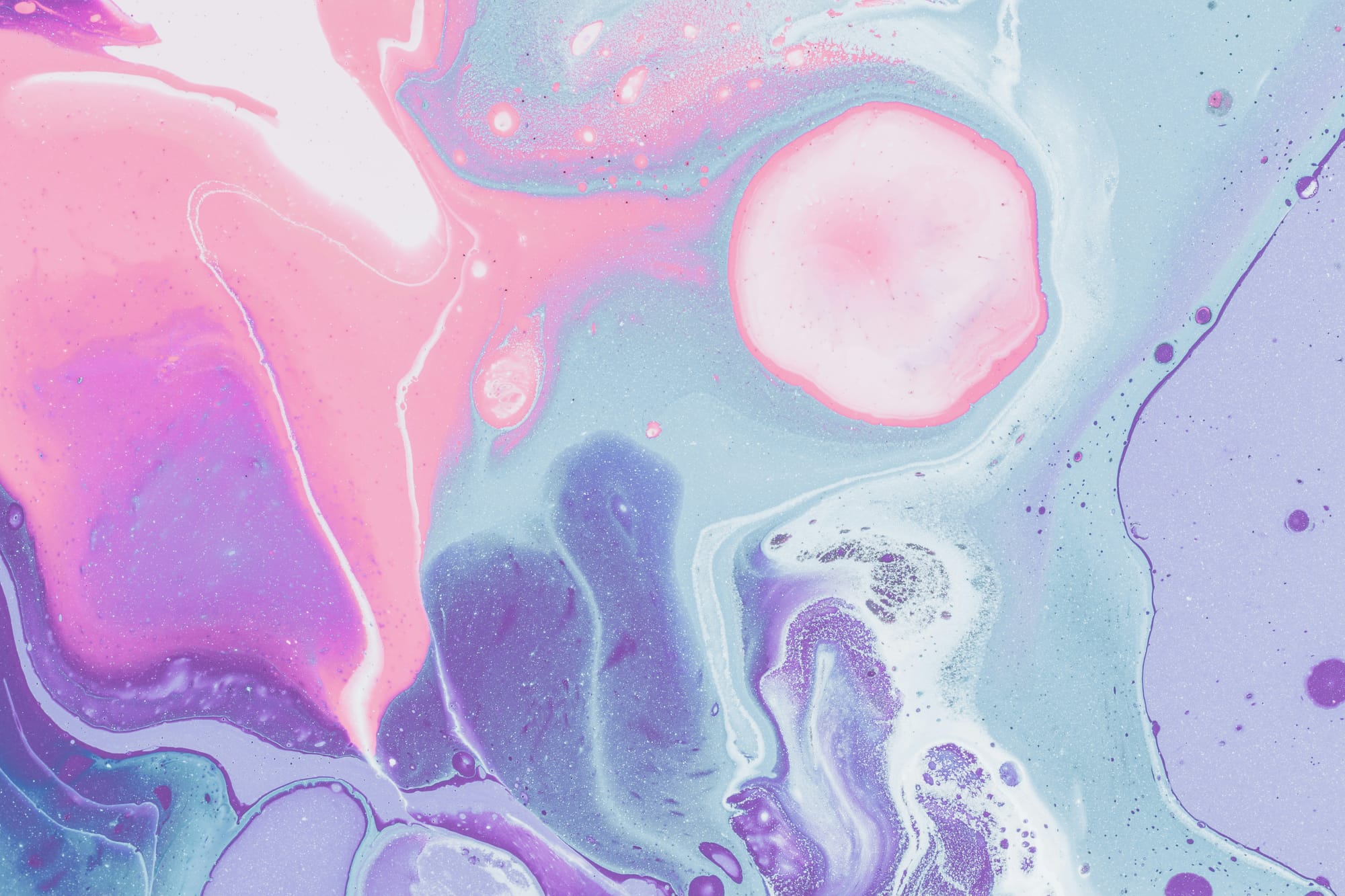 Swirly marble abstract art in trans colors--pale blue, coral pink, white, and lilacs and purples