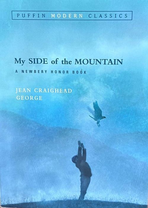 The cover of My Side of the Mountain showing a boy with an eagle