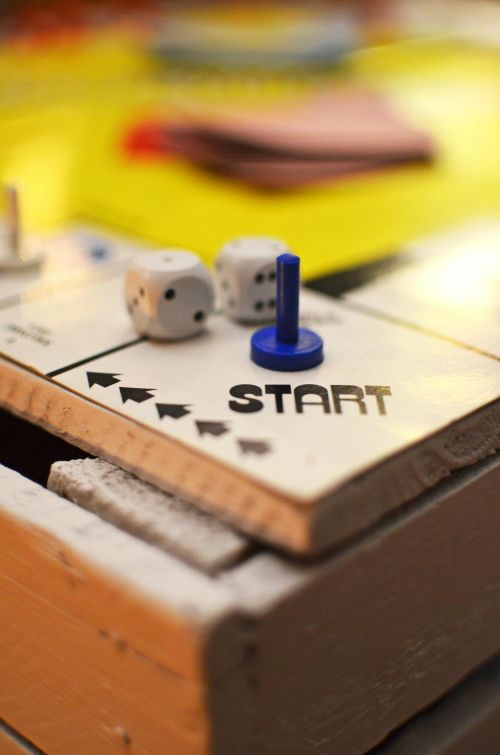 A board game with the counter positioned on Start.