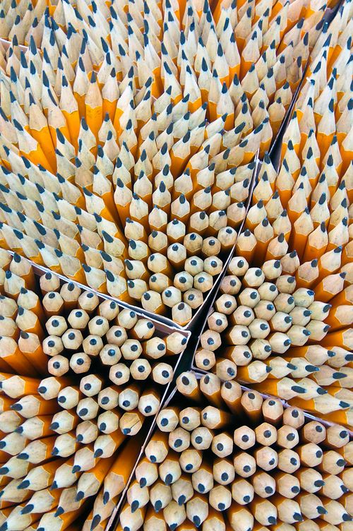A bird's eye view of lots of pencils