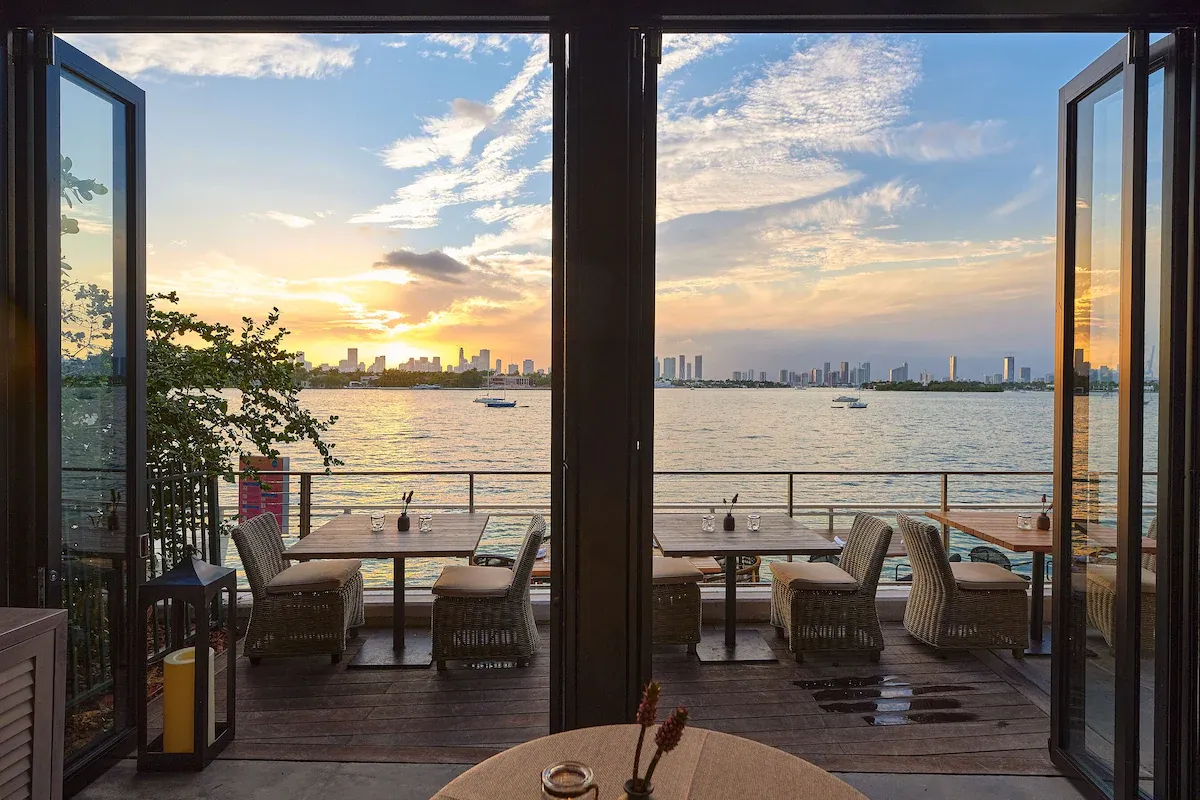 Scenic Biscayne Bay view from Mondrian South Beach restaurant, top Miami NYE hotel.