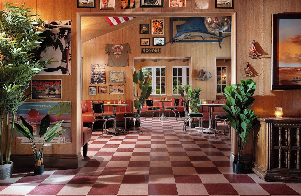 Lobby at Freehand Miami, the best hostel in Miami Beach, with retro design and welcoming community vibes