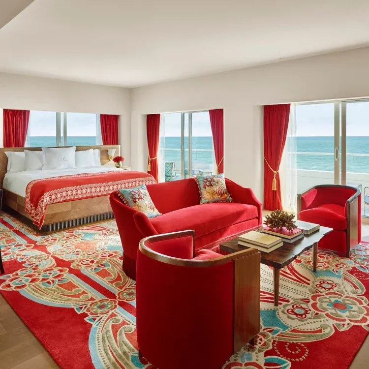 Luxury oceanview suite at Faena Hotel Miami Beach with elegant Art Deco design, vibrant décor, and premium amenities at the best luxury hotel in Miami Beach.